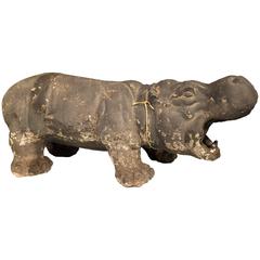 Vintage Cement Hippo Sculpture Animal Statue