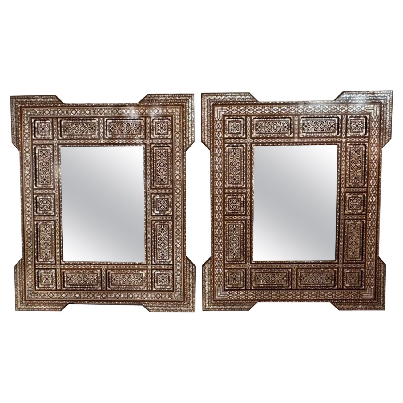 Vintage Pair of Mother of Pearl Inlaid Iberian Mirrors