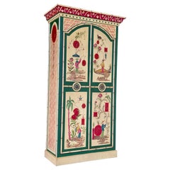 Vintage Late 20th Century Chinoiserie Hand-Painted Bamboo Motif Armoire Linen Press by C