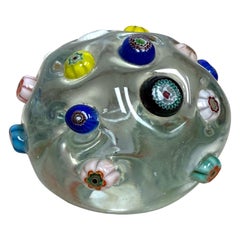 1950s Arte Murano Millefiori Cane Round Globe Clear Paperweight