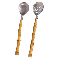 Vintage Bamboo and Stainless Steel Serving Utensils - A Set of 2