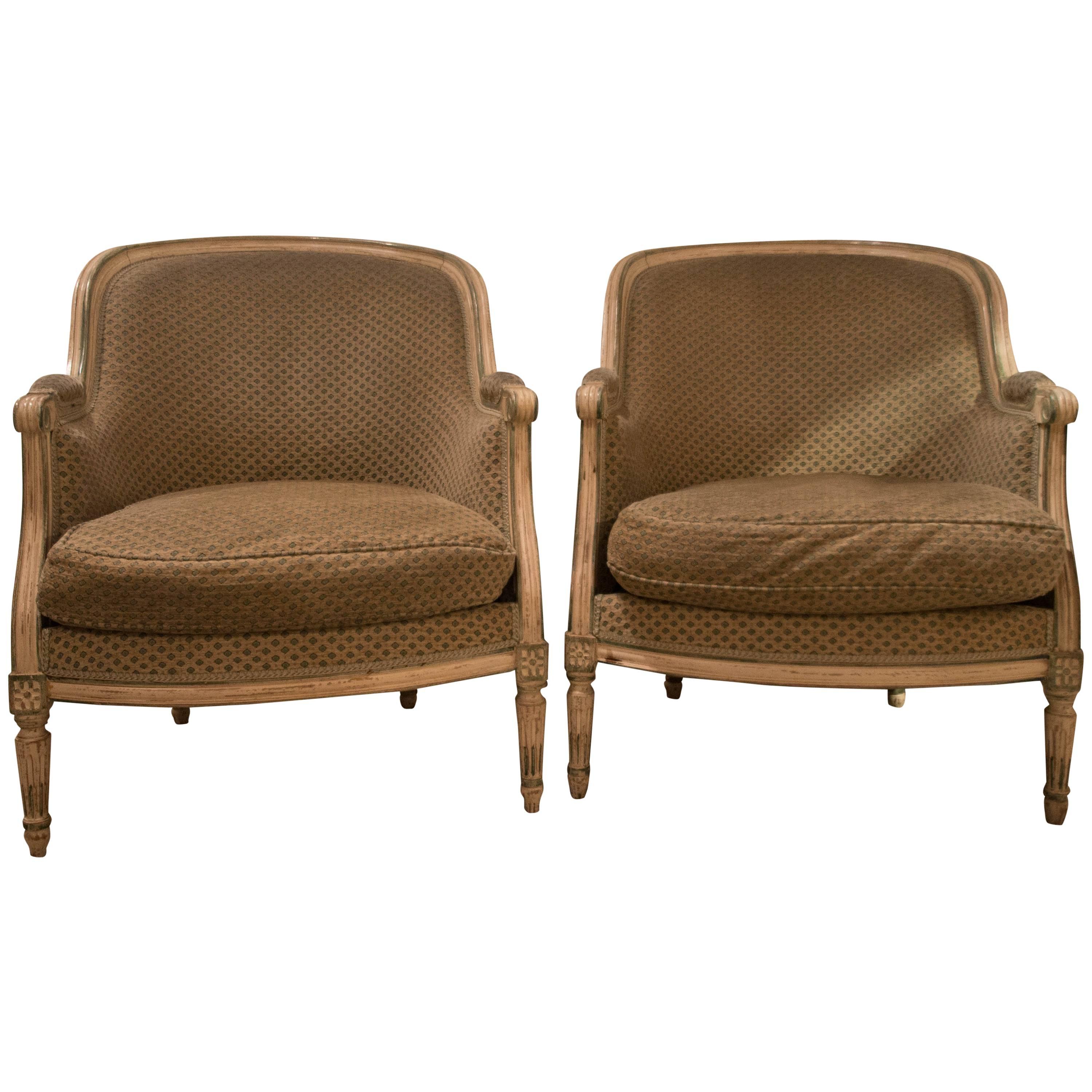 Pair of Louis XVI Style French Bergere Chairs
