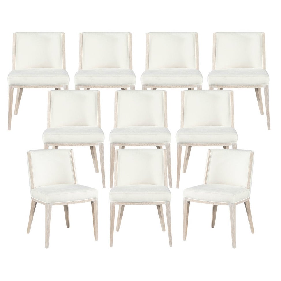Set of 10 Custom Modern Oak Dining Chairs in Bleached Finish