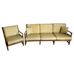 Boho Chic Bamboo Rattan Sofa With Lounge Chair - 2 Pieces