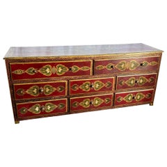 Moroccan Style Hand Painted Red and Gold Credenza