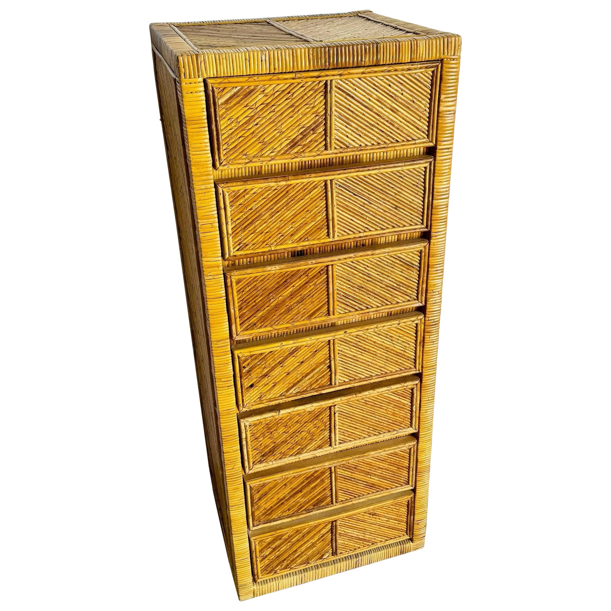 Boho Chic Pencil Reed Highboy/Lingerie Armoire Gabriella Crespi Style For Sale