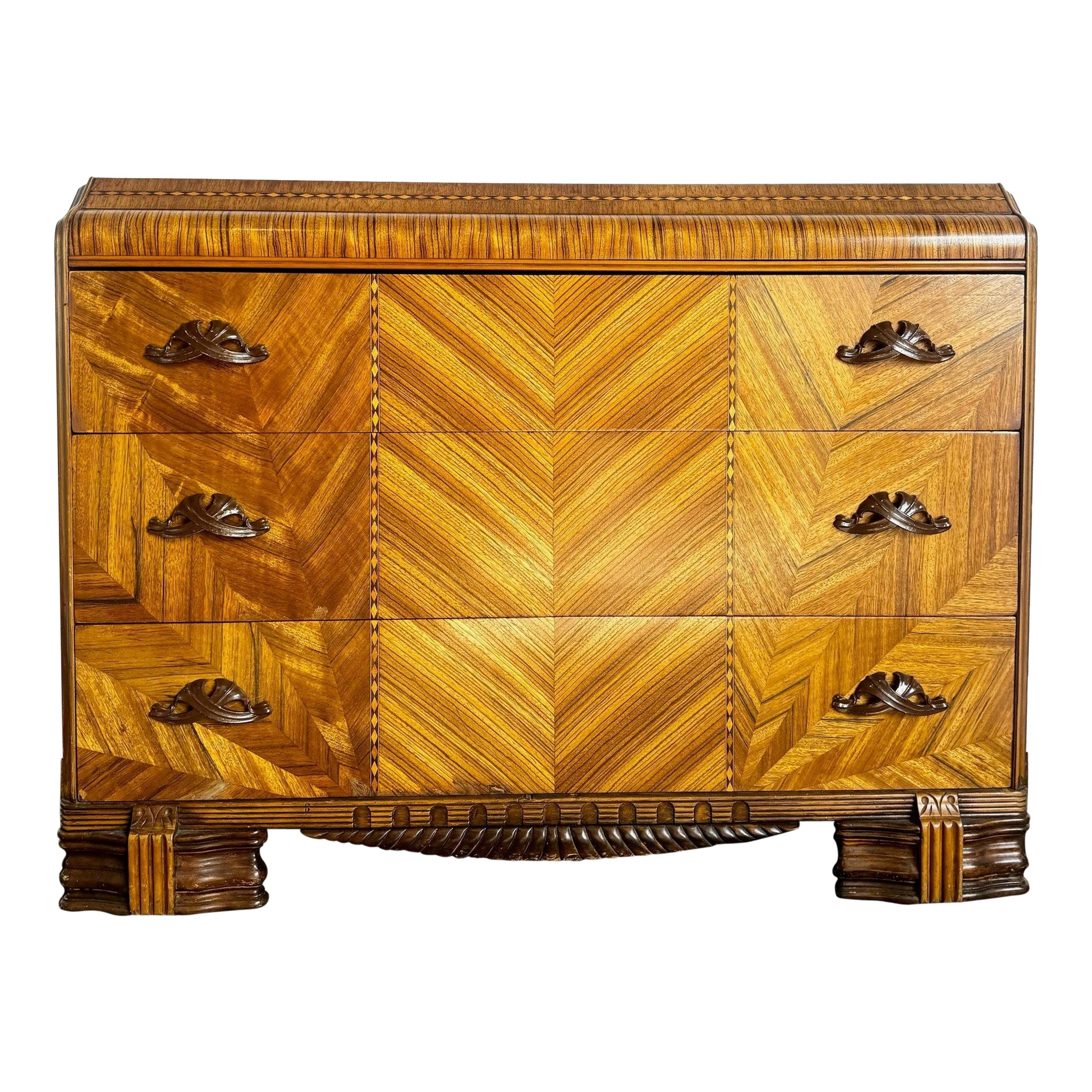 Antique Art Deco Waterfall Chest of Drawers For Sale at 1stDibs