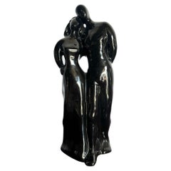 Postmodern Black Glass Male and Female Haeger Sculpture