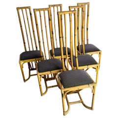 Boho Chic High Back Bent Bamboo Dining Chairs - Set of 6