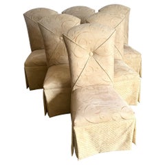 Regency Tan and Gold Fabric Skirted Dining Chairs - Set of 6