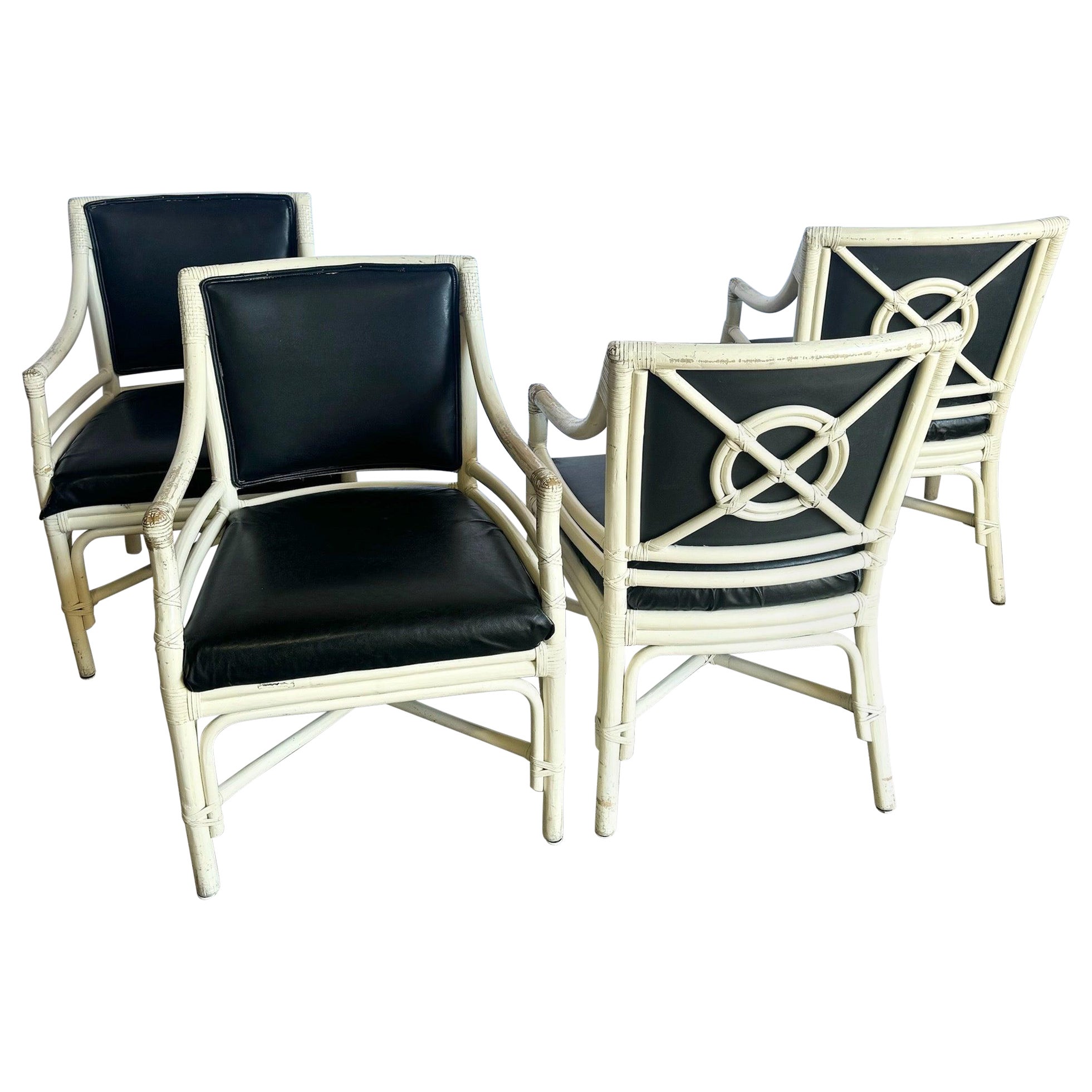 Fauteuils de salle à manger Boho Coastal à dossier cible en rotin, style McGuire - lot de 4