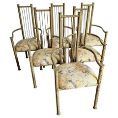 Postmodern Sculpted Tan Over Black Crackle Finished Dining Chairs - Set of 6