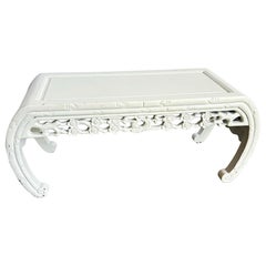 Chinoiserie White Wooden Scroll Coffee Table/Bench