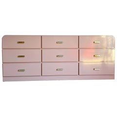 Postmodern Mauve Lacquer Laminate Waterfall Dresser With Lucite Handles