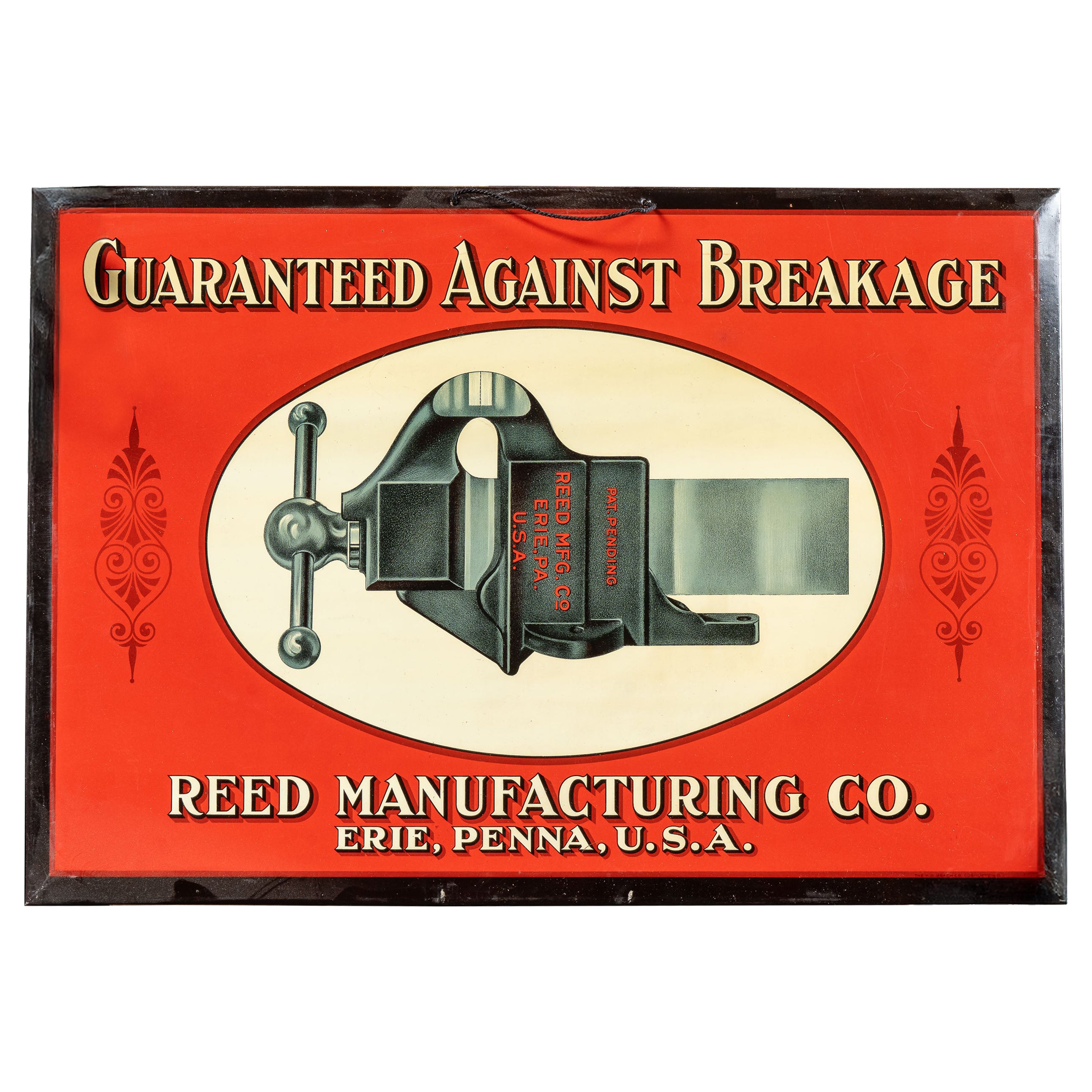 Antique NOS Reed Vise Tin on Cardboard Sign For Sale
