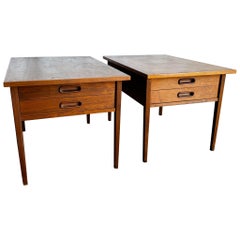 Mid Century Modern Wood Side Tables With Two Drawers - a Pair