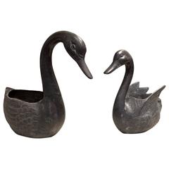Pair of Bronze Swan Sculpture Art Accessories