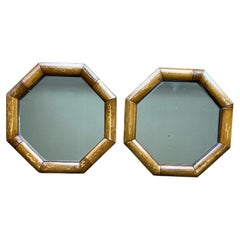 A Pair of Italian Mid Century Octagonal Bamboo Framed Mirrors