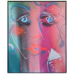 1980s Style Glam Monumental Painting Female Face by Greg Copeland 11