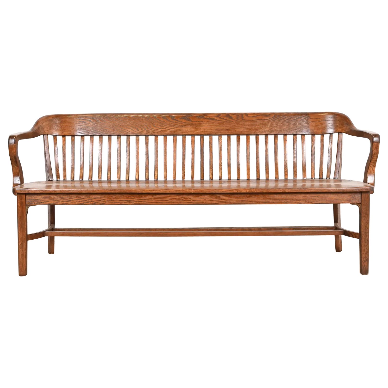 Antique Arts & Crafts Solid Oak Lawyer's Bench, Newly Refinished