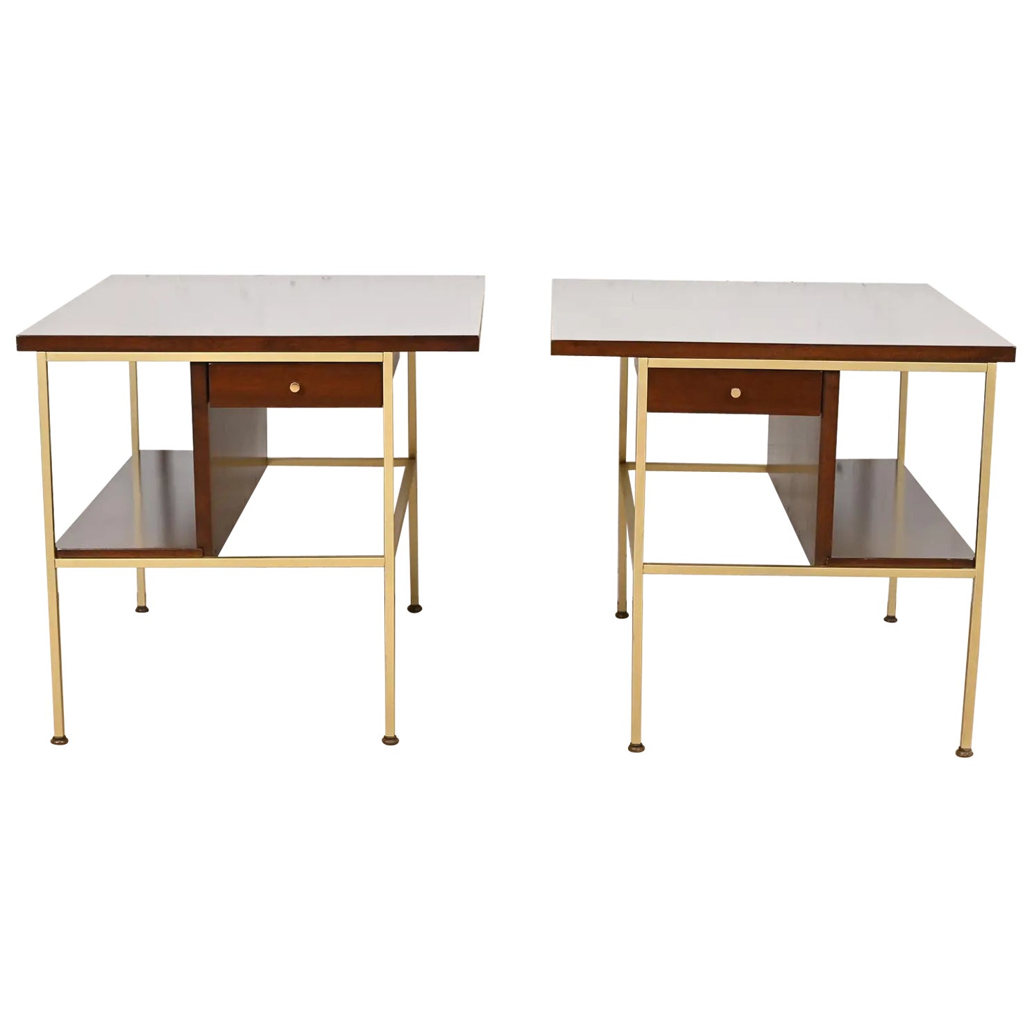 Paul McCobb Irwin Collection Mahogany and Brass Nightstands, Newly Refinished