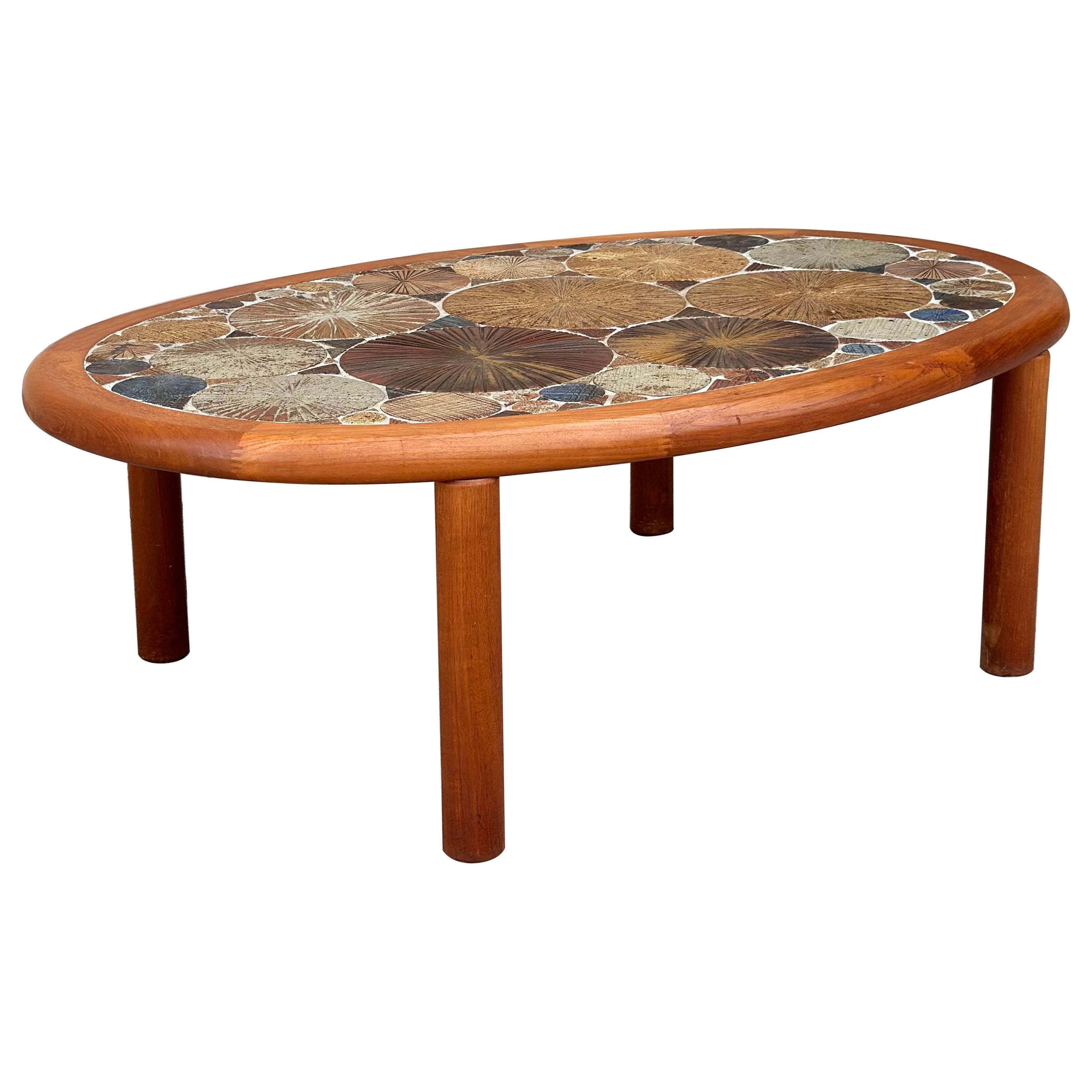 Mid-Century Danish Tue Poulsen for Haslev Teak & Ceramic Oval Coffee Table