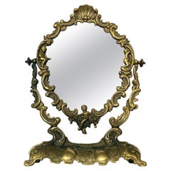 Antique French bronze mirror with angel 1930s