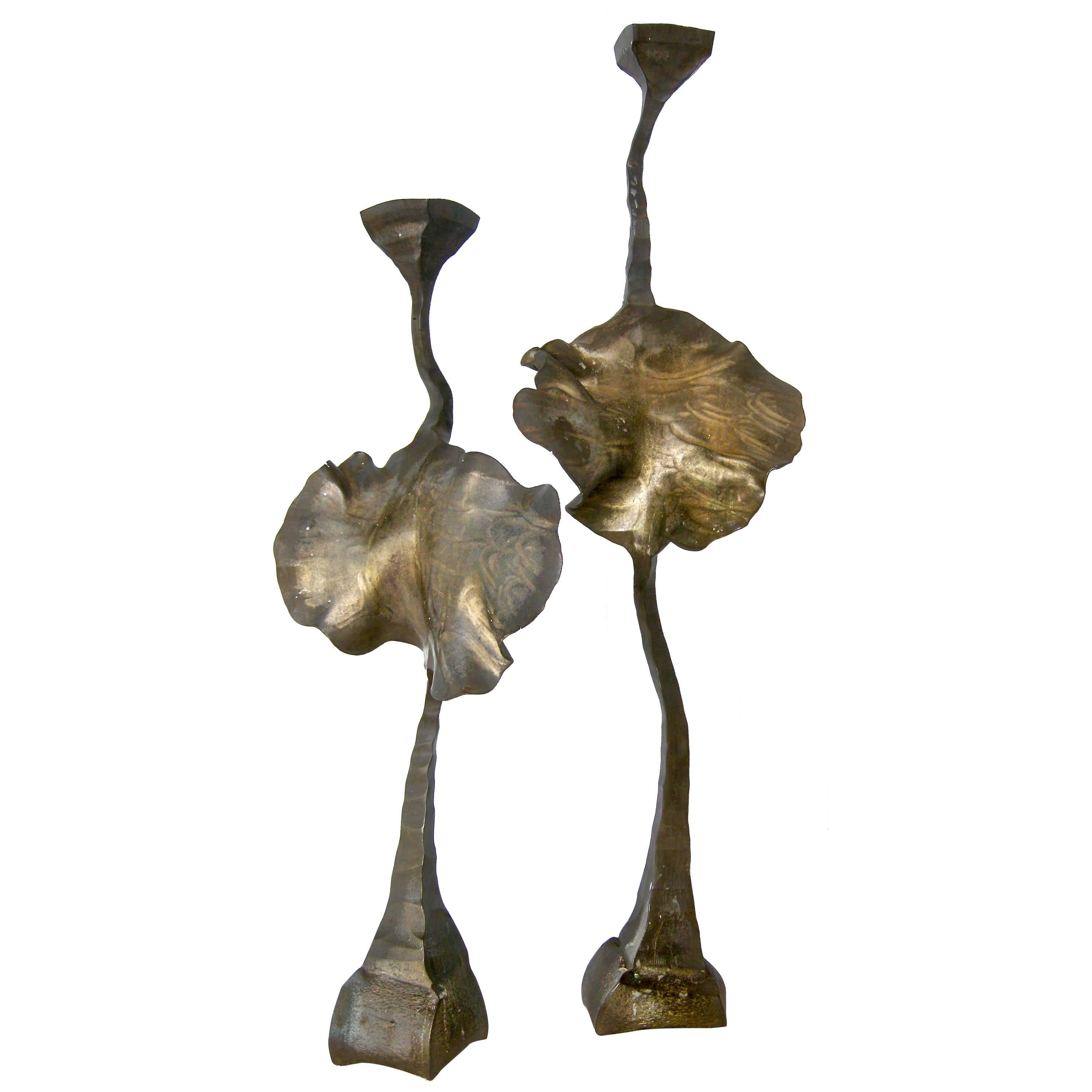 Bronze Abstract "Lotus Leaf" Candleholders For Sale