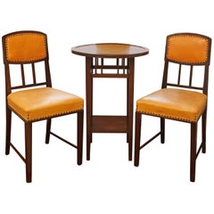 Raro conjunto Art Nouveau brasileño de dos sillas y mesa de jacarandá, circa 1900