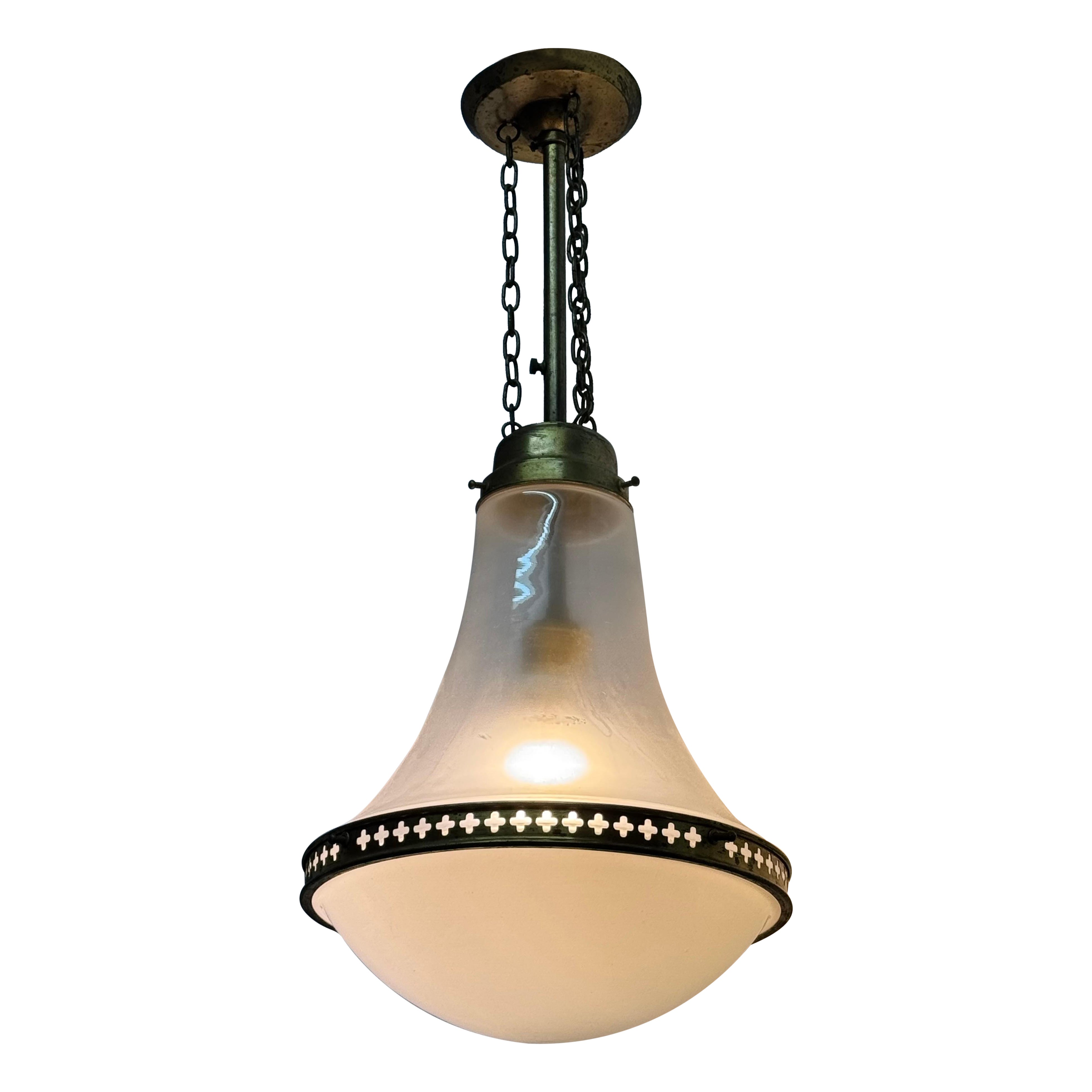 Frühes deutsches Art Deco Milch- und Milchglas-Luzettenpendel, 1900er Jahre