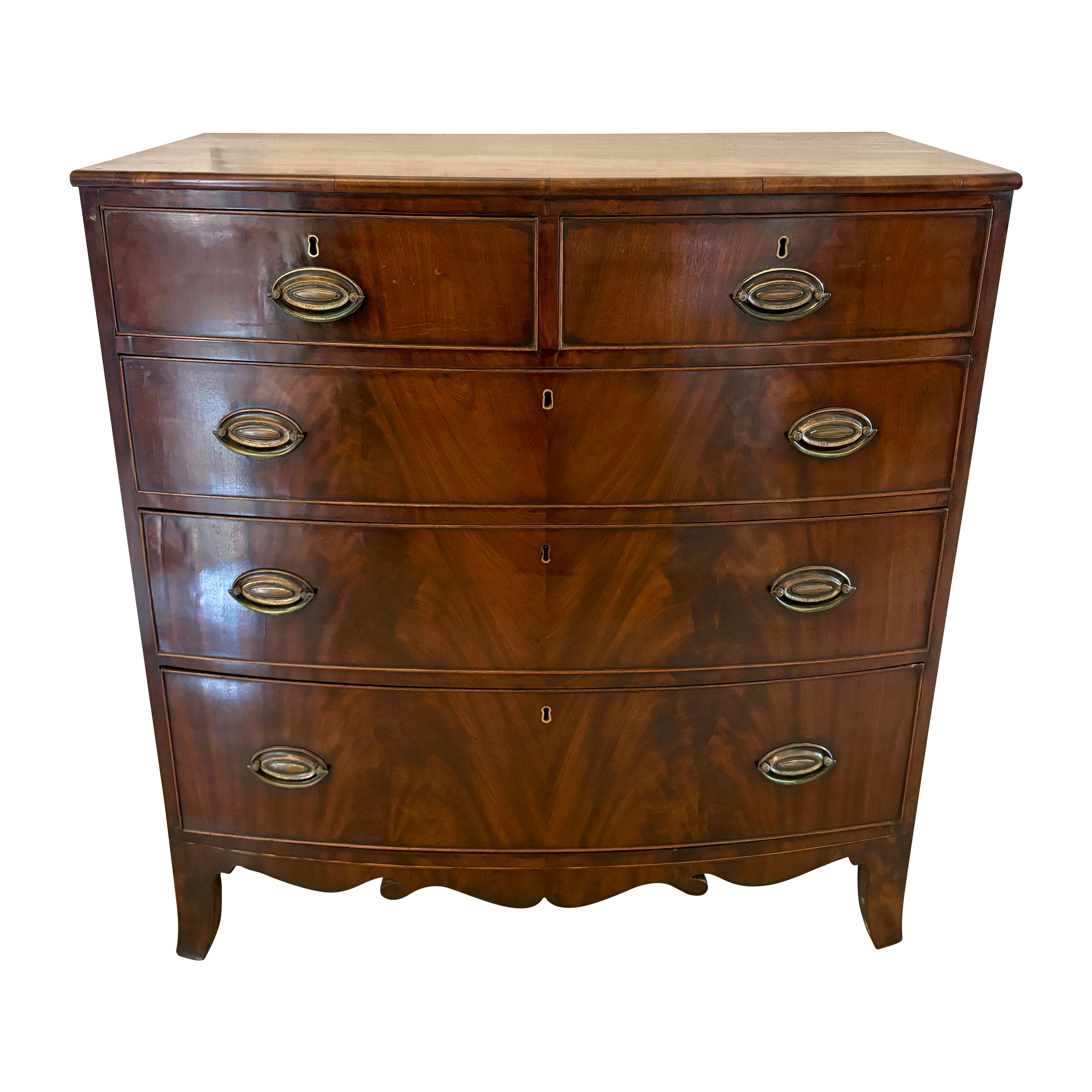 Antique Regency Quality Figured Mahogany Bow Fronted Chest of 5 Drawers