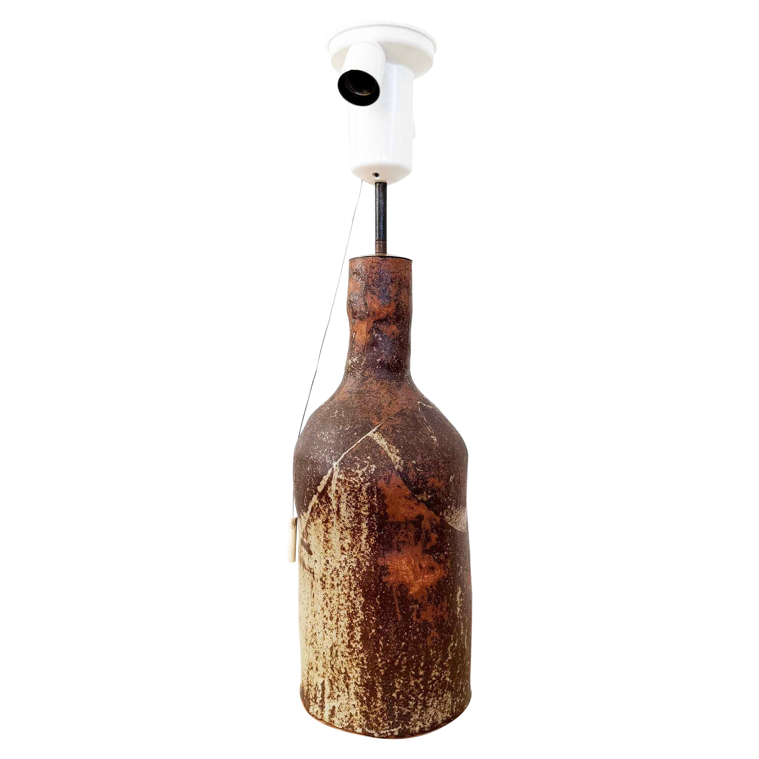 Very Large Stunning Brutalist Postmodern MCM Ceramic Handmade Lamp 70s, 3 lights For Sale
