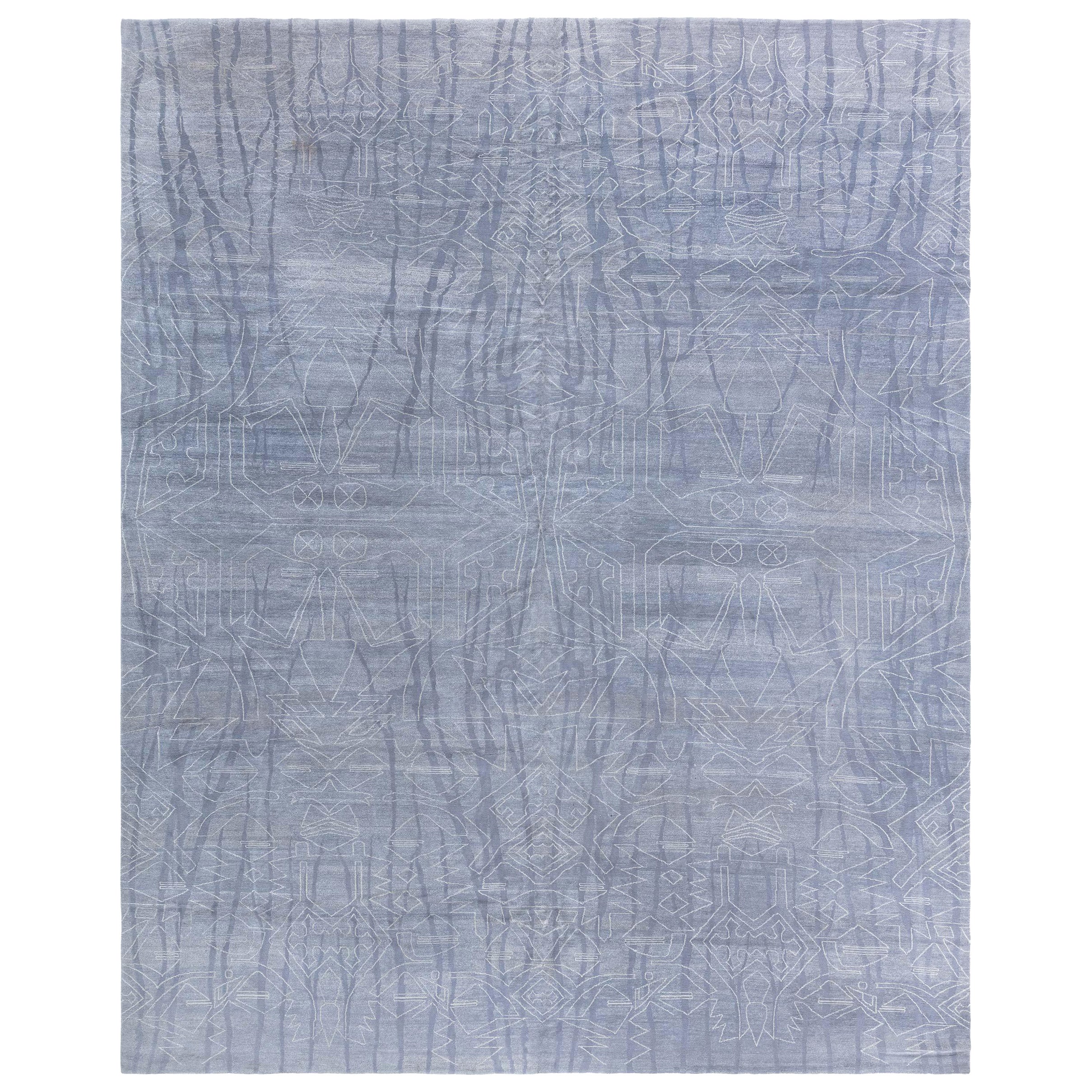 Modern Eskayel Akimbo Grey and White Handmade Rug by Doris Leslie Blau For Sale