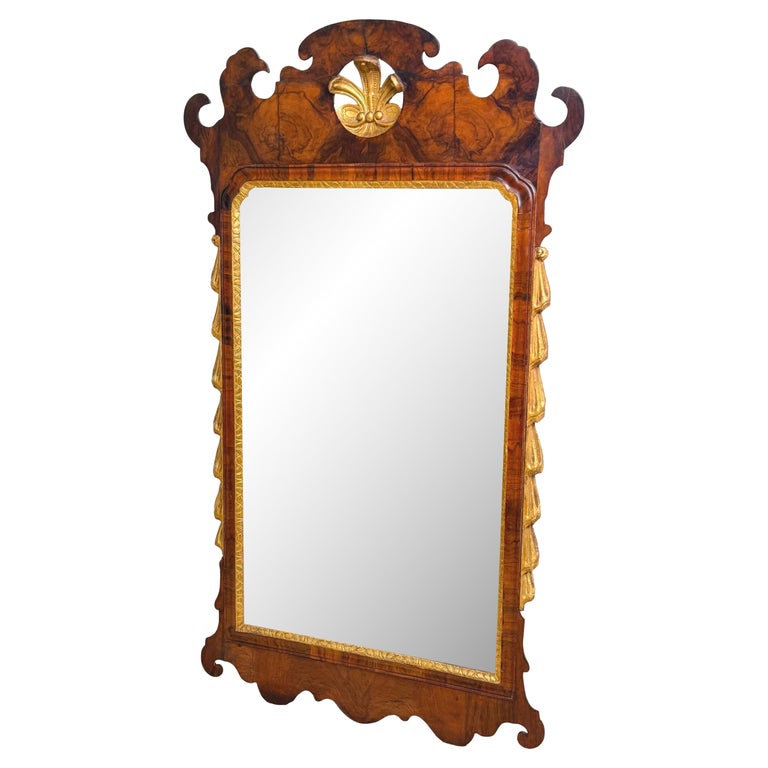 George II Architectural Scroll Top Mirror with Phoenix Finial George II Architectural Scroll Top Mirror with Phoenix Finial