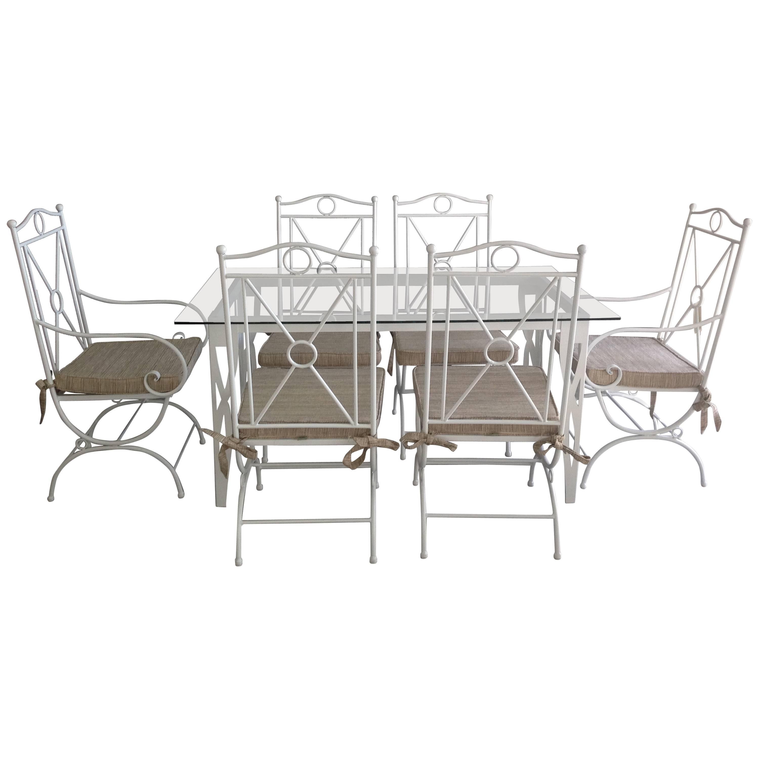 Handmade White Wrought Iron Patio Dining Set.Garden furniture