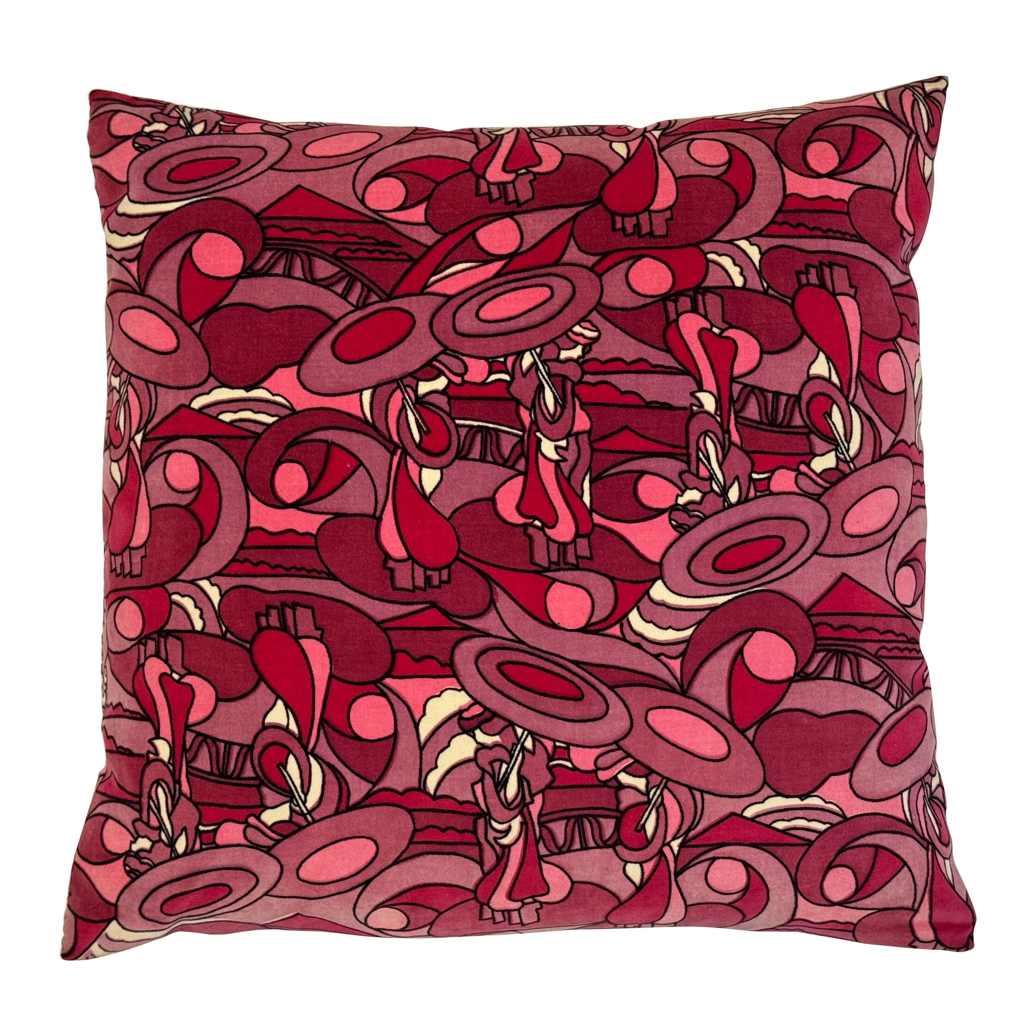 Coussin rose psychédélique vintage dans le style de Pucci