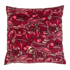 Vintage Pink Psychedelic Velvet Pillow in the style of Pucci