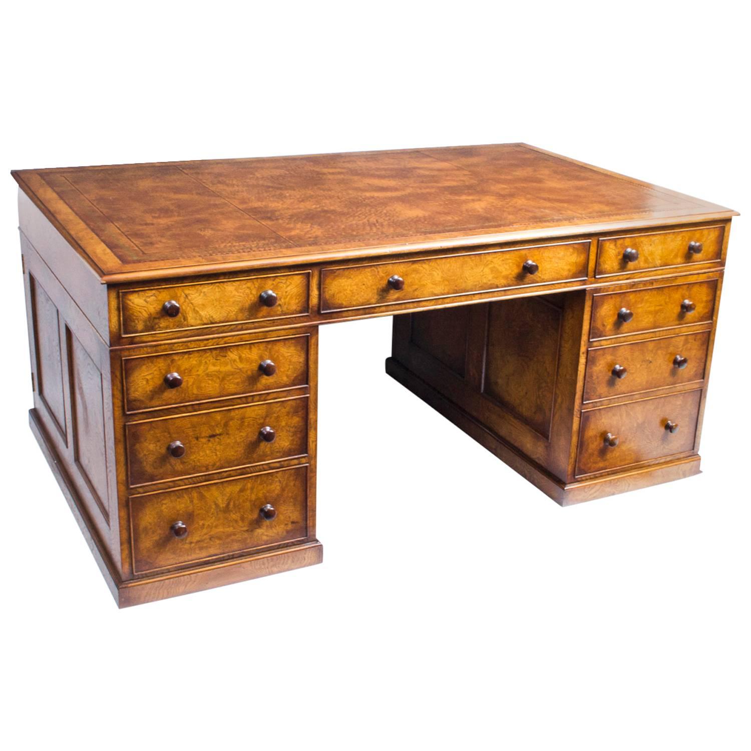 Antique Large Pollard Oak Partners Pedestal Desk, circa 1860