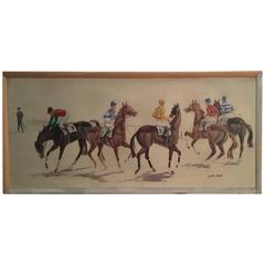 Large Oil on Panel by Yves Mirat Representing a Horses Race