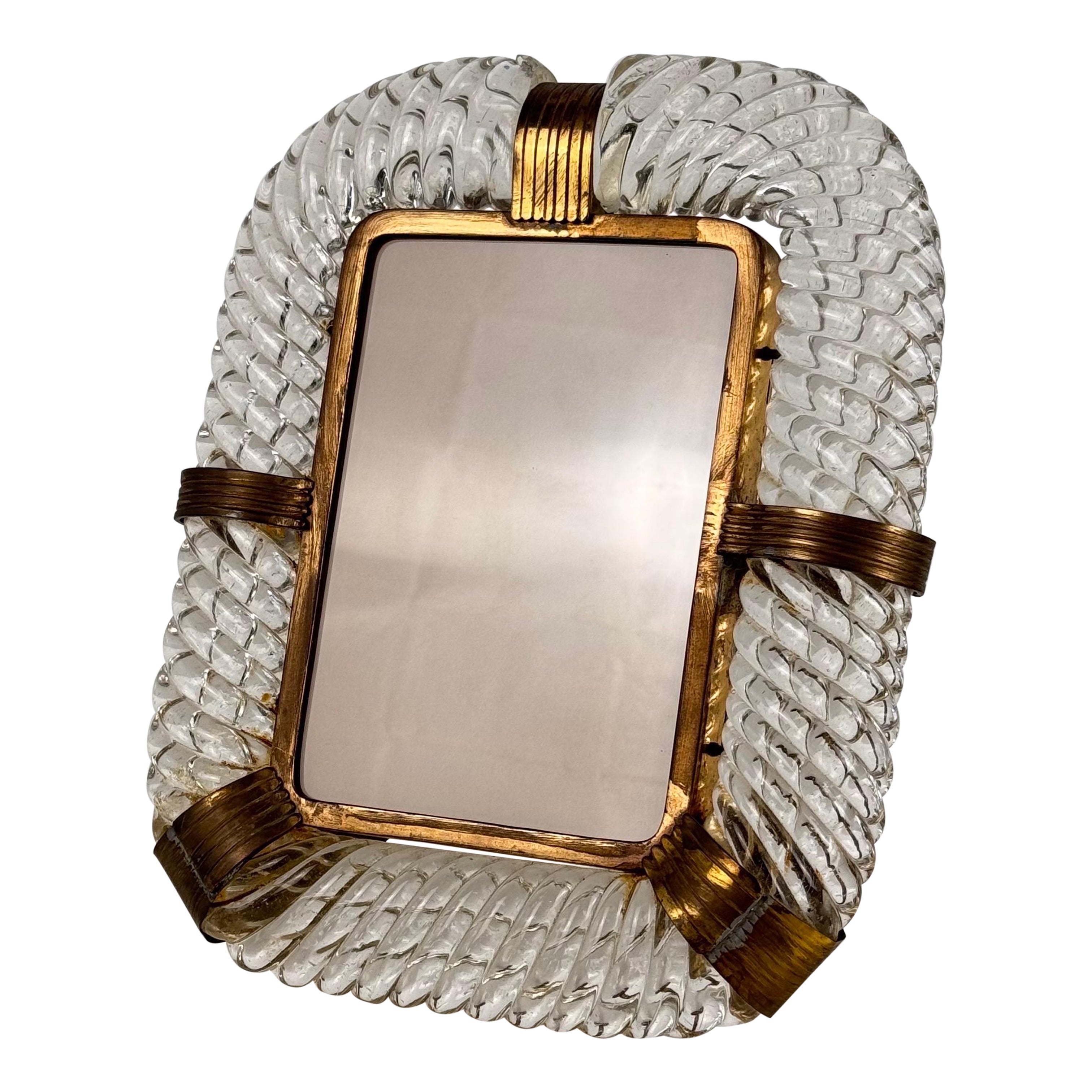 Excepcional marco de fotos de cristal de Murano y latón de Ercole Barovier, años 40