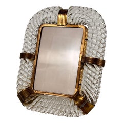 Exceptional Murano Glass and Brass Photo Frame by Ercole Barovier, 1940s