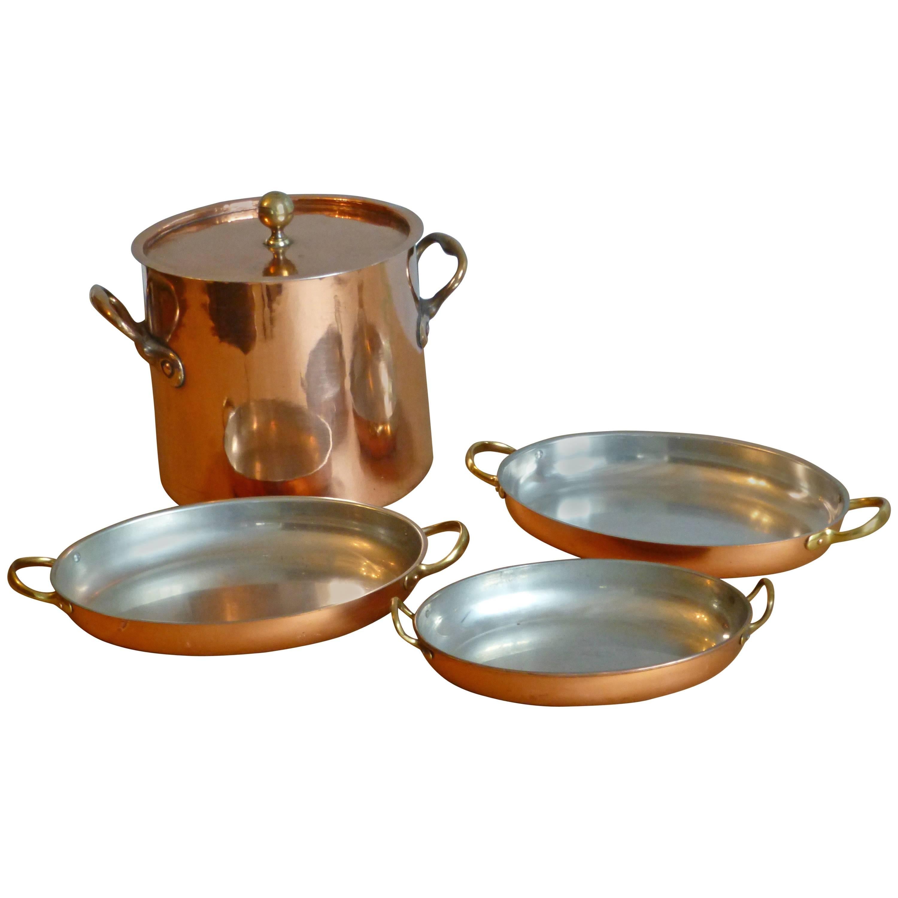 Tinned Set of Copper Stock Pot and Baking Pans