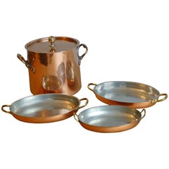 Vintage Tinned Set of Copper Stock Pot and Baking Pans