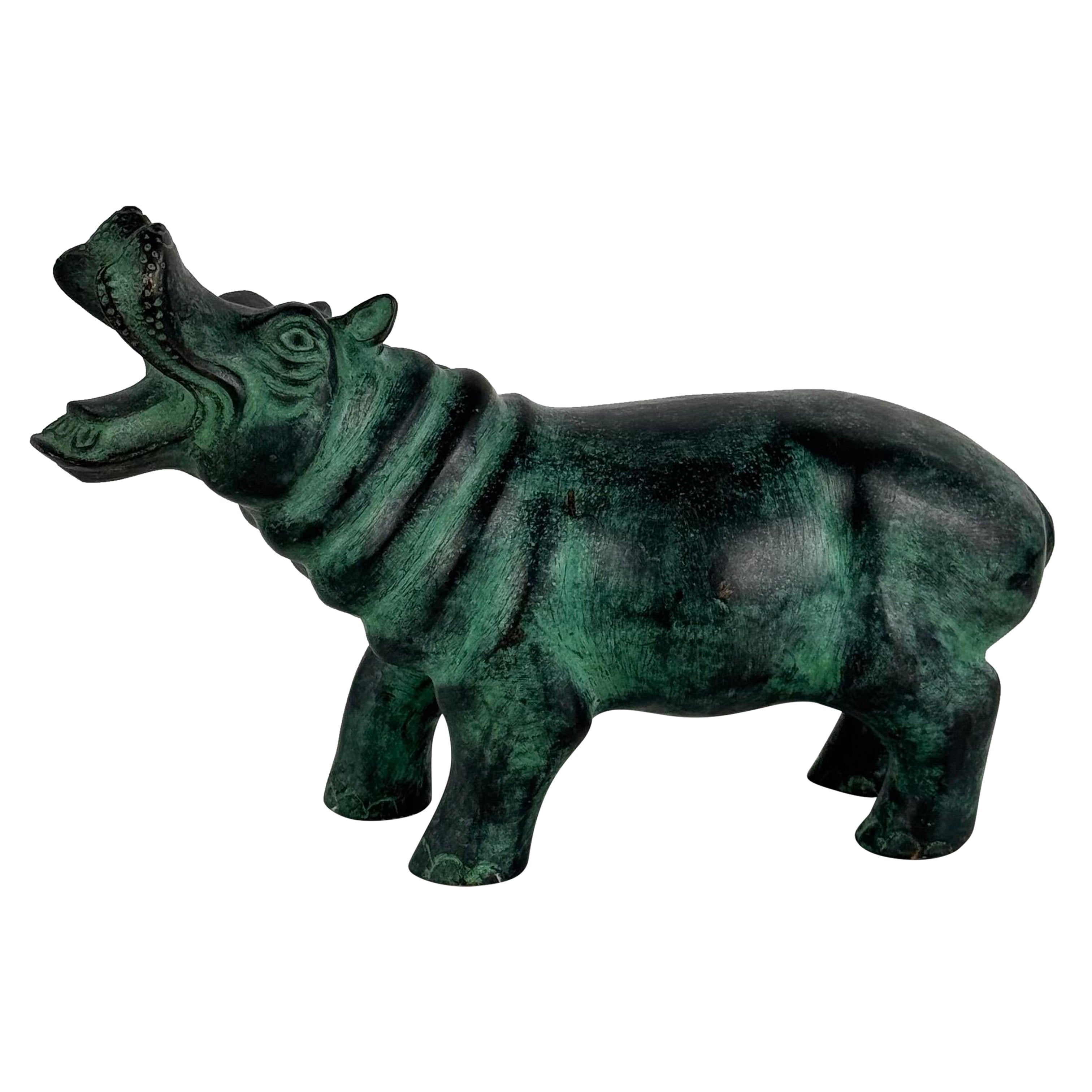 Patinated Bronze Hippopotamus Sculpture, 1980s