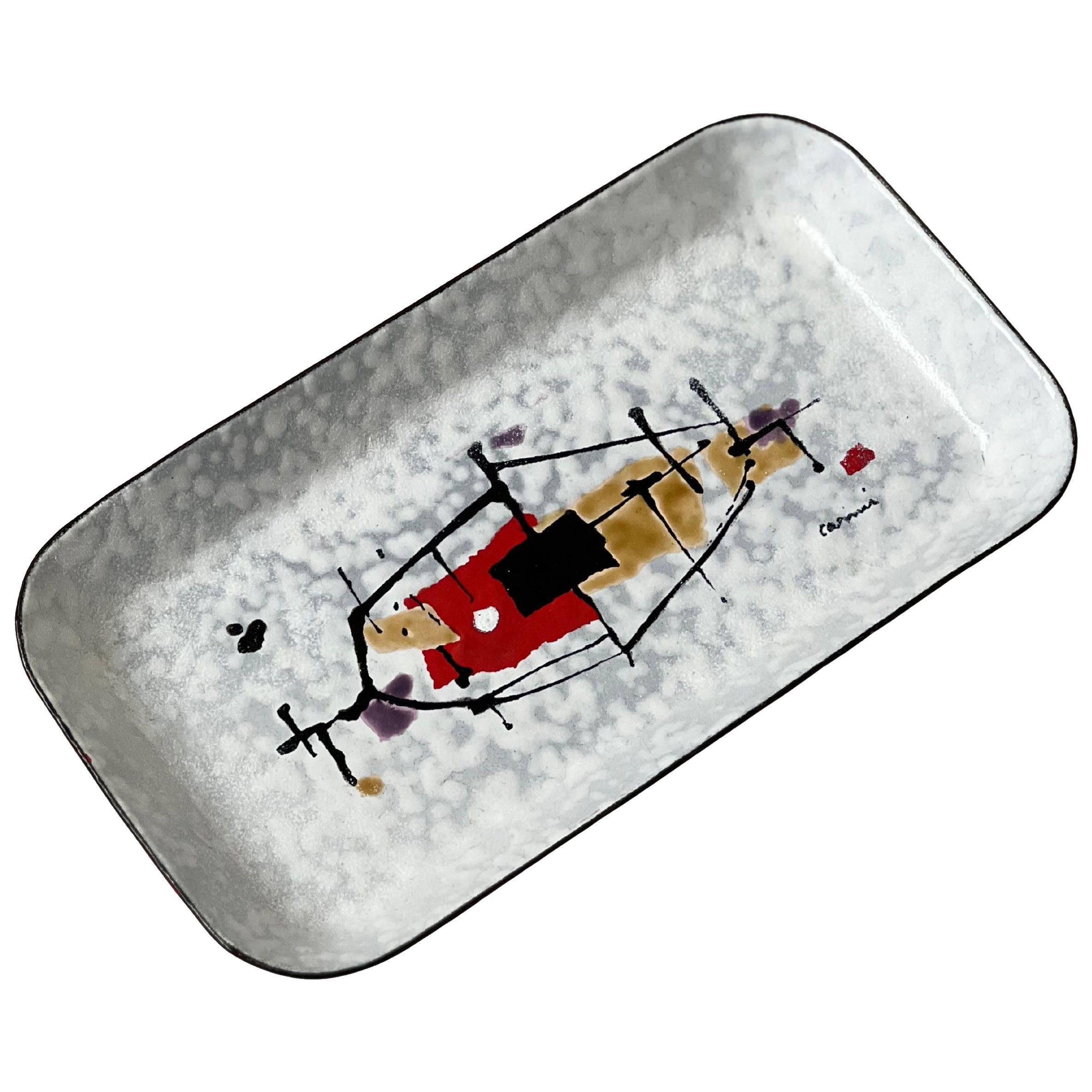 Bandeja decorativa artística de metal pintada a mano por Eugenio Carmi, acero para el progreso