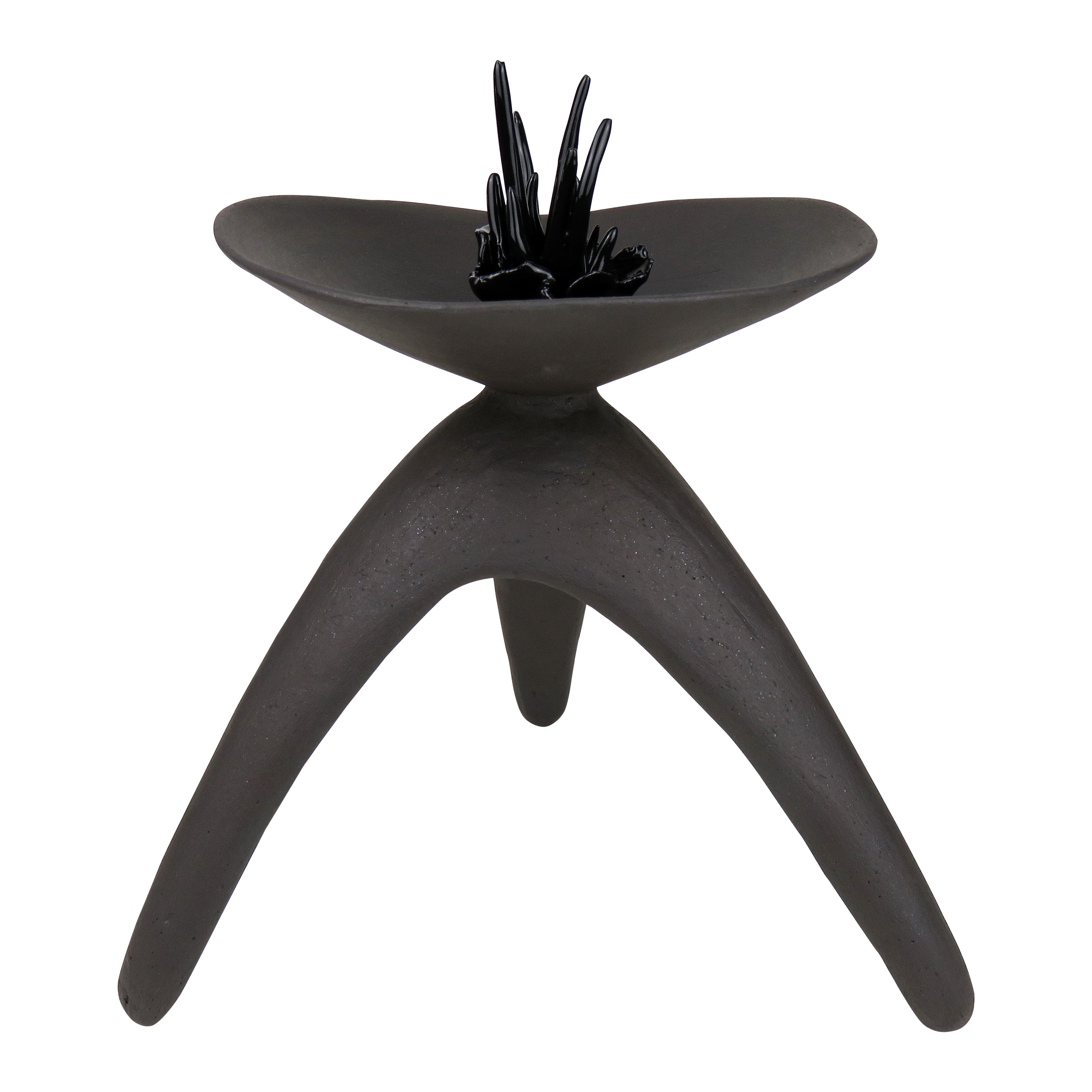 Hand Built Ceramic Challis Sculpture in Matte Black With Glazed "Black Flame"