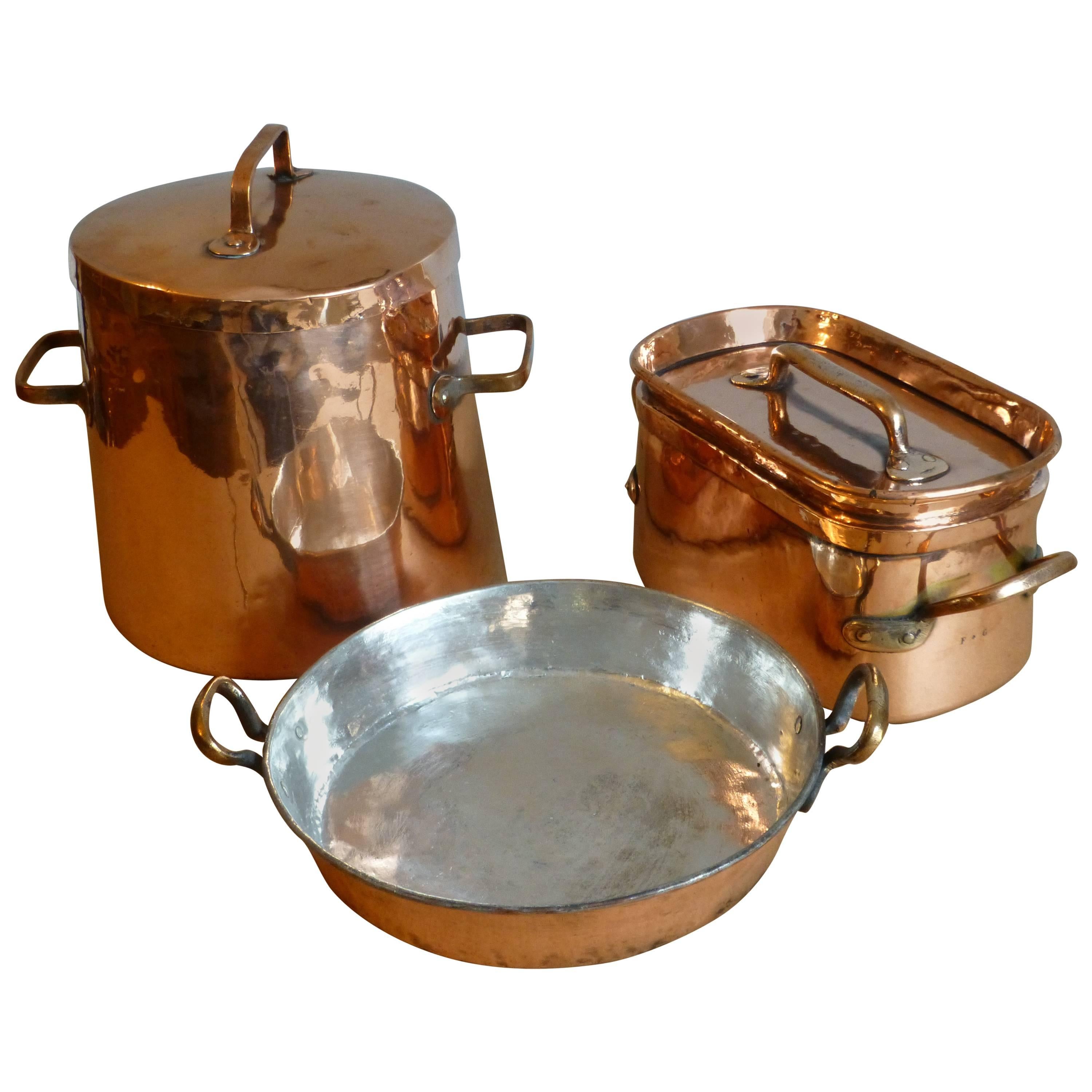 Antique, Re-Tinned Stock Pot and Stewing Pots