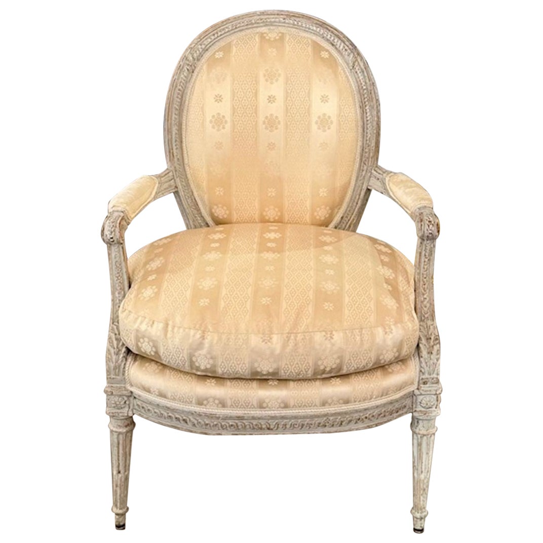 18th Century French Louis XVI Carved and Painted Armchair