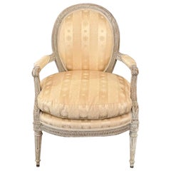 18th Century French Louis XVI Carved and Painted Armchair