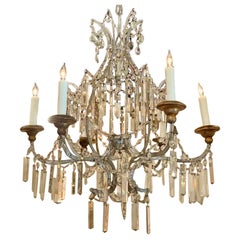 Antique 19th Century Silver Giltwood and Crystal Prism Chandelier